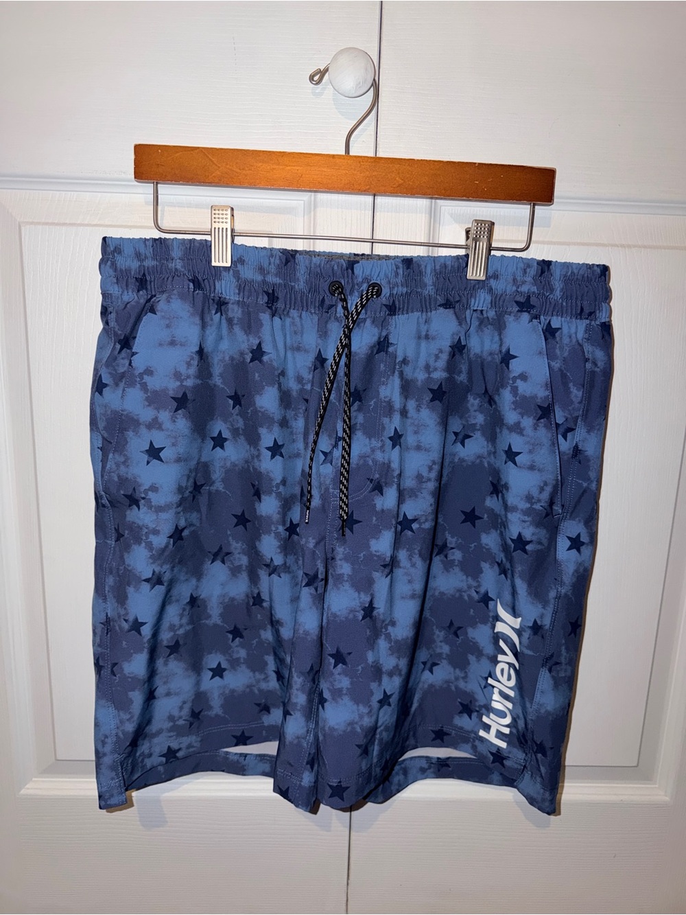 Hurley Men's Navy Blue Stars Print Swim Trunks Size XL Full Liner Patriotic